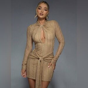 Missguided Tan Long Sleeve Dress